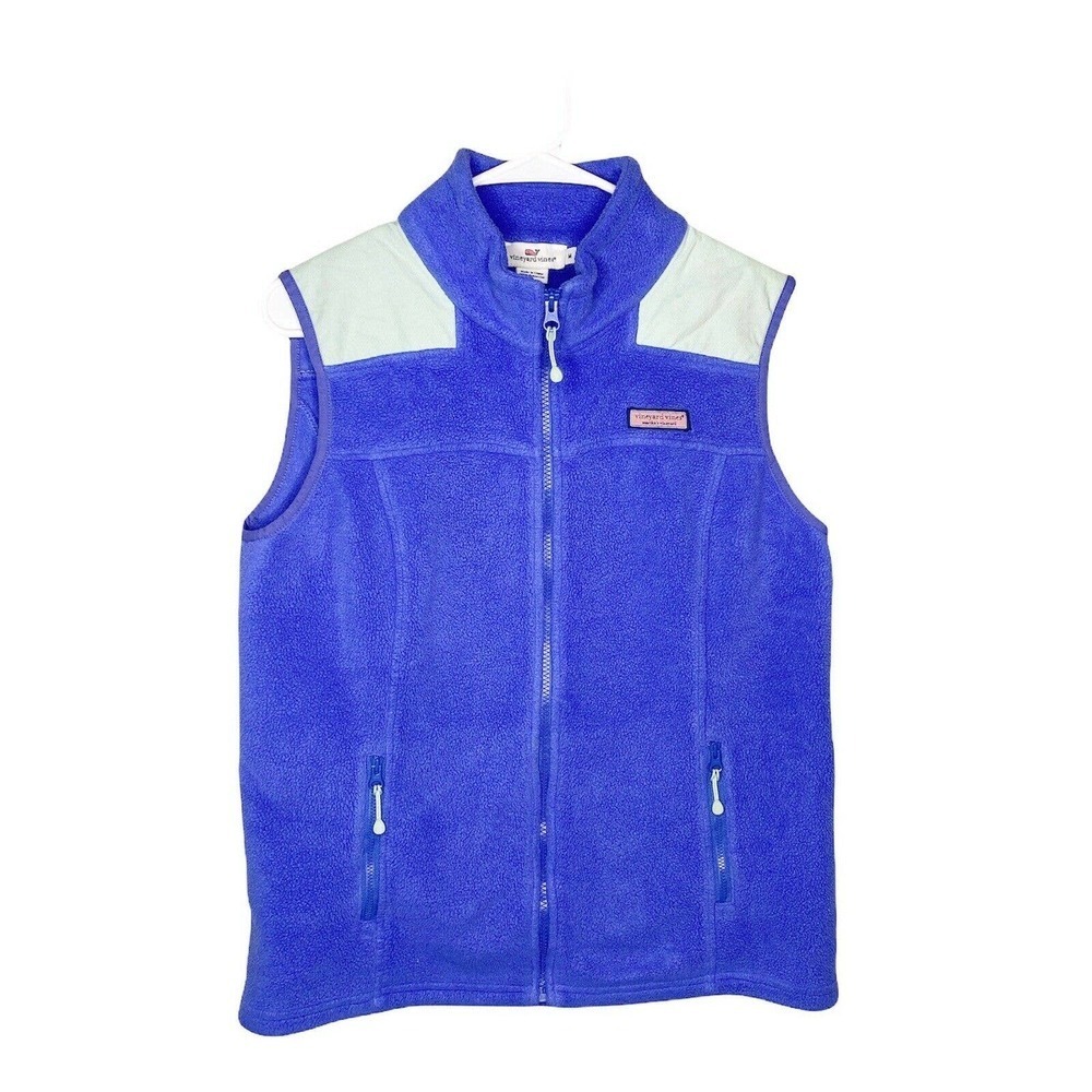 Vineyard Vines Womens Fleece Vest Sz Medium Blue Periwinkle Full Zip Poc…